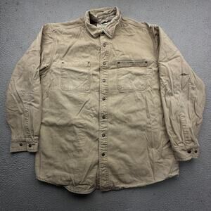 LL Bean Flannel Lined Canvas Button Shirt Shacket Jacket Men XL Brown Tan 0 YQ21